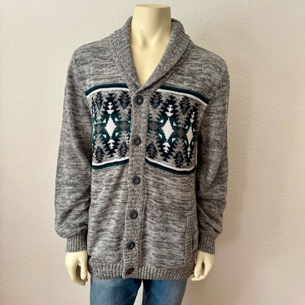 Retrofit Shawl Collar Cardigan Mens Sweater Size XL